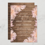 ダリアピンクフローラ素朴ウッド結婚式招待状 招待状 (正面/裏面)