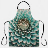 ダリアフラワーインティール（緑がかった色）アクアブルーデジタルアート エプロン (正面)