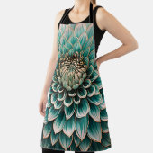 ダリアフラワーインティール（緑がかった色）アクアブルーデジタルアート エプロン (インサイチュ)