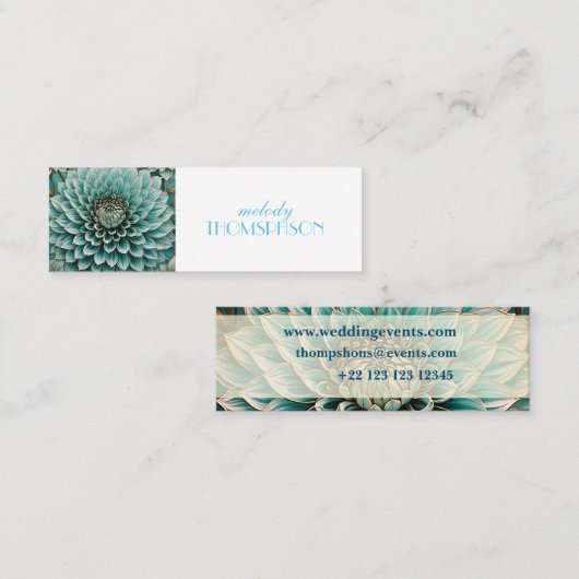ダリアフラワーインティール(緑がかった色)アクアブルーデジタルアート スキニー名刺 (正面/裏面)