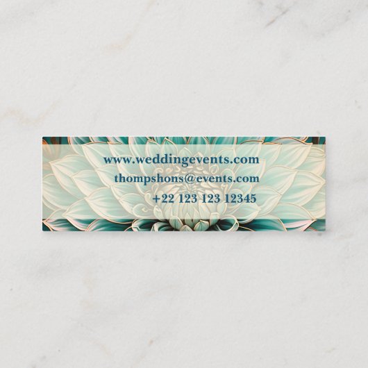 ダリアフラワーインティール（緑がかった色）アクアブルーデジタルアート スキニー名刺 (裏面)