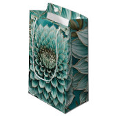 ダリアフラワーインティール（緑がかった色）アクアブルーデジタルアート スモールペーパーバッグ (正面アングル)