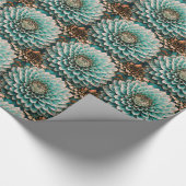 ダリアフラワーインティール（緑がかった色）アクアブルーデジタルアート ラッピングペーパー (角)