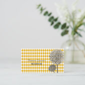 ダリアフラワーハーレクインマスタードパターン 名刺 (スタンド正面)