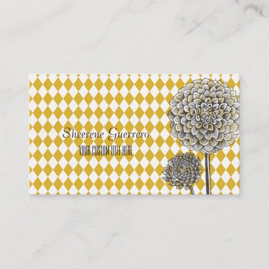 ダリアフラワーハーレクインマスタードパターン 名刺 (正面)
