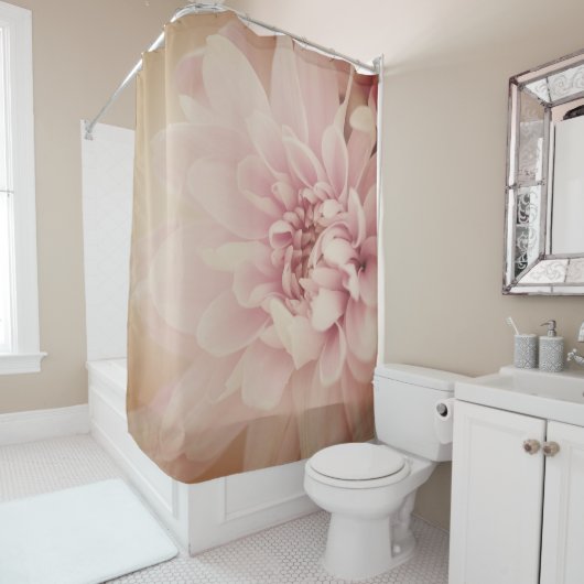 ダリアフラワーピンクと金ゴールドフローラ シャワーカーテン (インサイチュ)