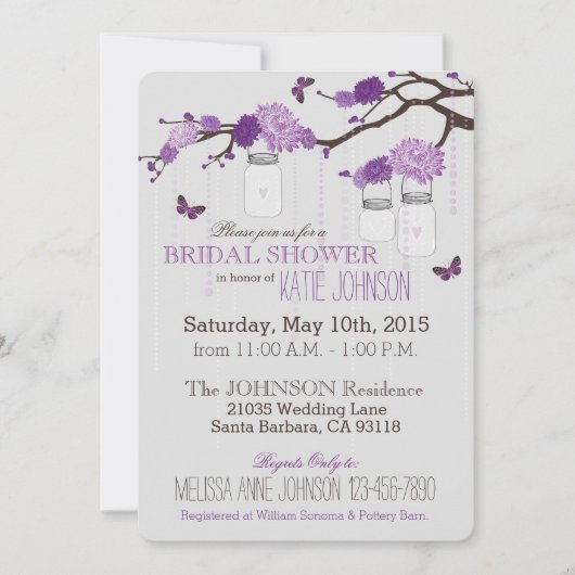 ダリアフラワーブランチモダンブライダルシャワー 招待状 (正面)