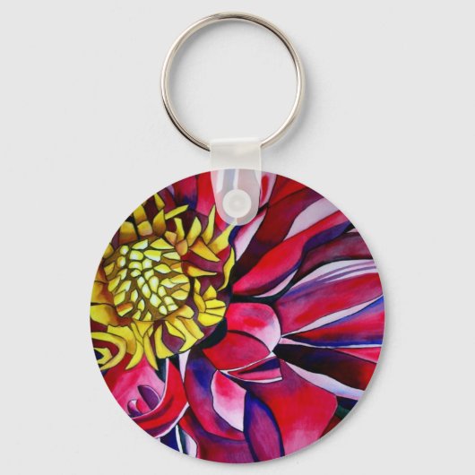 ダリアフラワー抽象芸術オリジナルフラワーアート キーホルダー (正面)