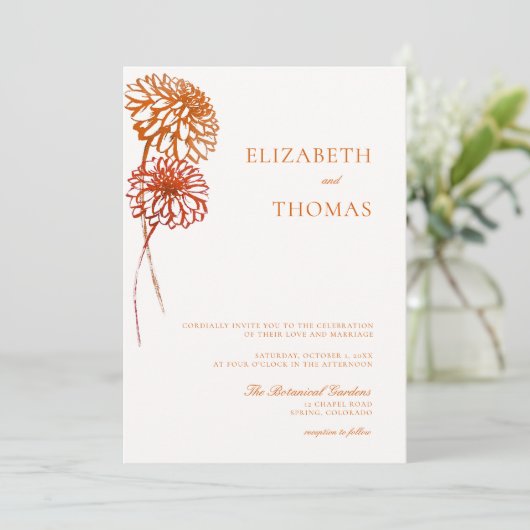 ダリアフローラアートスケッチアースモダン秋の結婚式 招待状 (スタンド正面)