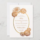 ダリアフローラアートスケッチ銅金ゴールド秋の結婚式 招待状 (正面)