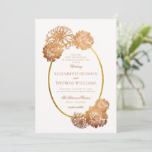 ダリアフローラアートスケッチ銅金ゴールド秋の結婚式 招待状 (スタンド正面)