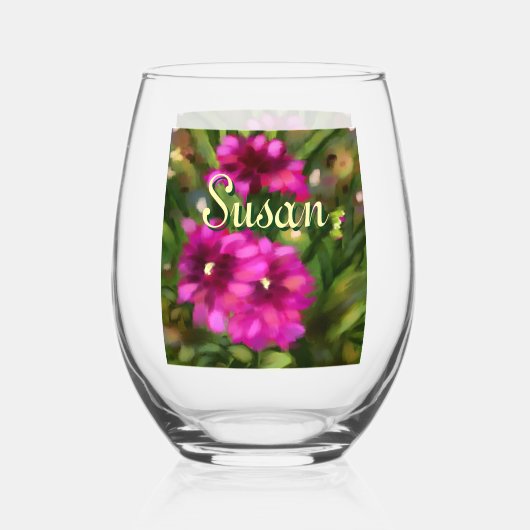 ダリアフローラガーデンフラワーフラワーマゼンタ ステムなしワイングラス (正面)