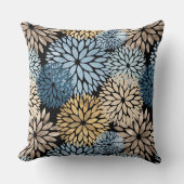 ダリアブルー金ゴールド特大フラワーパターン クッション (正面)