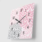 ダリアモダンの花はピンクと灰色 スクエア壁時計 (傾斜)