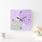 ダリアモダン花ラベンダーグレー#2 スクエア壁時計 (ホーム)