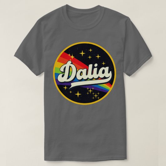 ダリアレインボーイン宇宙ヴィンテージスタイル Tシャツ (デザイン正面)