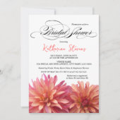 ダリア絵を描インピンクとサンゴブライダルシャワー 招待状 (正面)