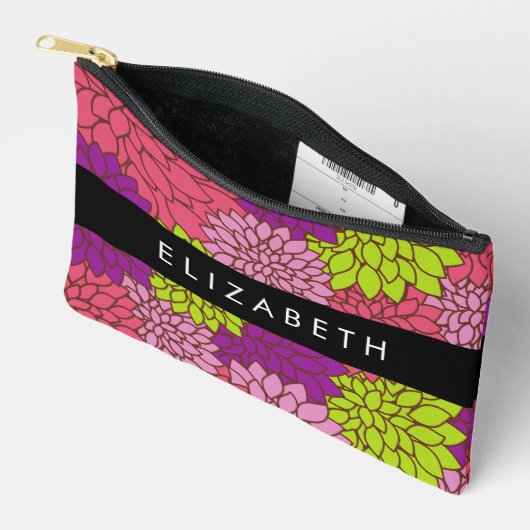 ダリア花カラフル花お名前 アクセサリーポーチ (見開き)