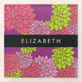 ダリア花カラフル花お名前 ガラスコースター (正面)