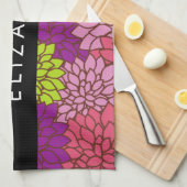 ダリア花カラフル花お名前 キッチンタオル (四つ折り)