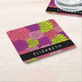 ダリア花カラフル花お名前 スクエアペーパーコースター (アングル)