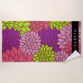 ダリア花カラフル花お名前 ビーチタオル (正面)