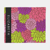 ダリア花カラフル花お名前 フリースブランケット (正面(横))