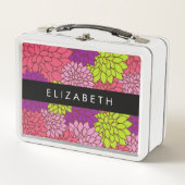 ダリア花カラフル花お名前 メタルランチボックス (正面)