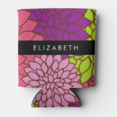 ダリア花カラフル花お名前 缶クーラー (正面)