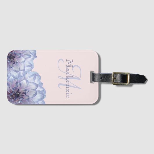 ダリア花薄紫赤面モノグラム名前をカスタムする ラゲッジタグ (正面横)