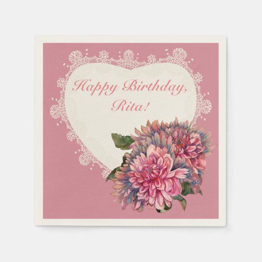 ダリア花 スタンダードカクテルナプキン (正面)