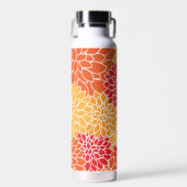 ダリア花、花のパターン、オレンジ色のダリア ウォーターボトル (正面)