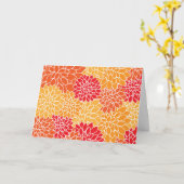 ダリア花、花のパターン、オレンジ色のダリア カード (黄色い花)