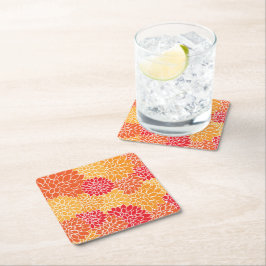 ダリア花、花のパターン、オレンジ色のダリア スクエアペーパーコースター