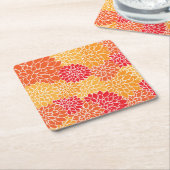 ダリア花、花のパターン、オレンジ色のダリア スクエアペーパーコースター (アングル)