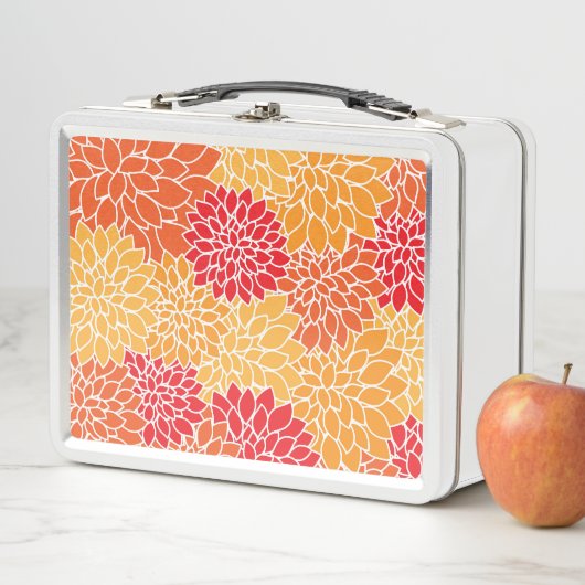 ダリア花、花のパターン、オレンジ色のダリア メタルランチボックス (インサイチュ)