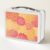 ダリア花、花のパターン、オレンジ色のダリア メタルランチボックス (裏面)