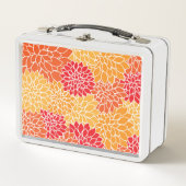 ダリア花、花のパターン、オレンジ色のダリア メタルランチボックス (正面)