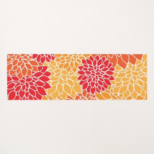 ダリア花、花のパターン、オレンジ色のダリア ヨガマット (裏面(横))