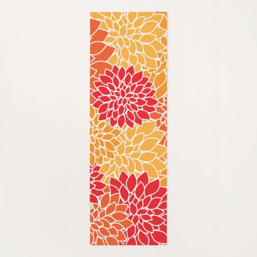 ダリア花、花のパターン、オレンジ色のダリア ヨガマット (裏面)