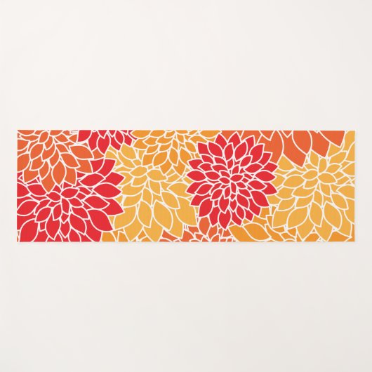 ダリア花、花のパターン、オレンジ色のダリア ヨガマット (正面(横))