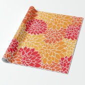 ダリア花、花のパターン、オレンジ色のダリア ラッピングペーパー (アンロールド)