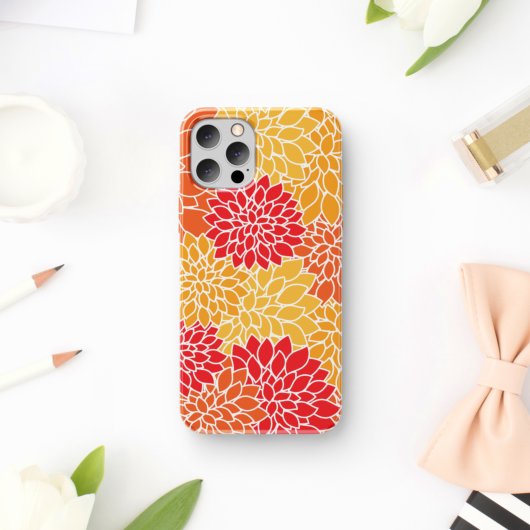ダリア花、花のパターン、オレンジ色のダリア Case-Mate iPhoneケース