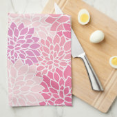 ダリア花、花のパターン、ピンクのダリア キッチンタオル (四つ折り)