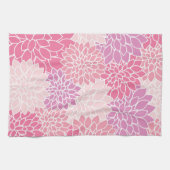 ダリア花、花のパターン、ピンクのダリア キッチンタオル (横)