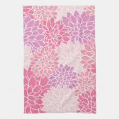 ダリア花、花のパターン、ピンクのダリア キッチンタオル (縦)