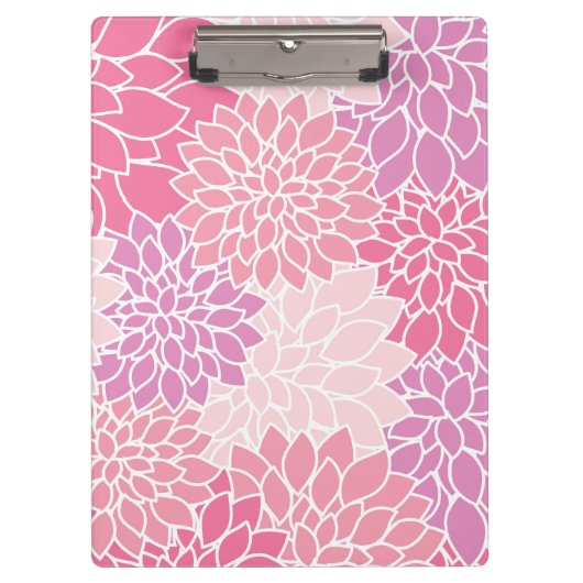 ダリア花、花のパターン、ピンクのダリア クリップボード (正面)