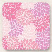 ダリア花、花のパターン、ピンクのダリア コースター (正面)