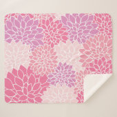 ダリア花、花のパターン、ピンクのダリア シェルパブランケット (正面(横))