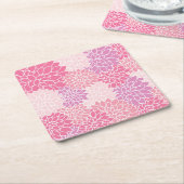 ダリア花、花のパターン、ピンクのダリア スクエアペーパーコースター (アングル)